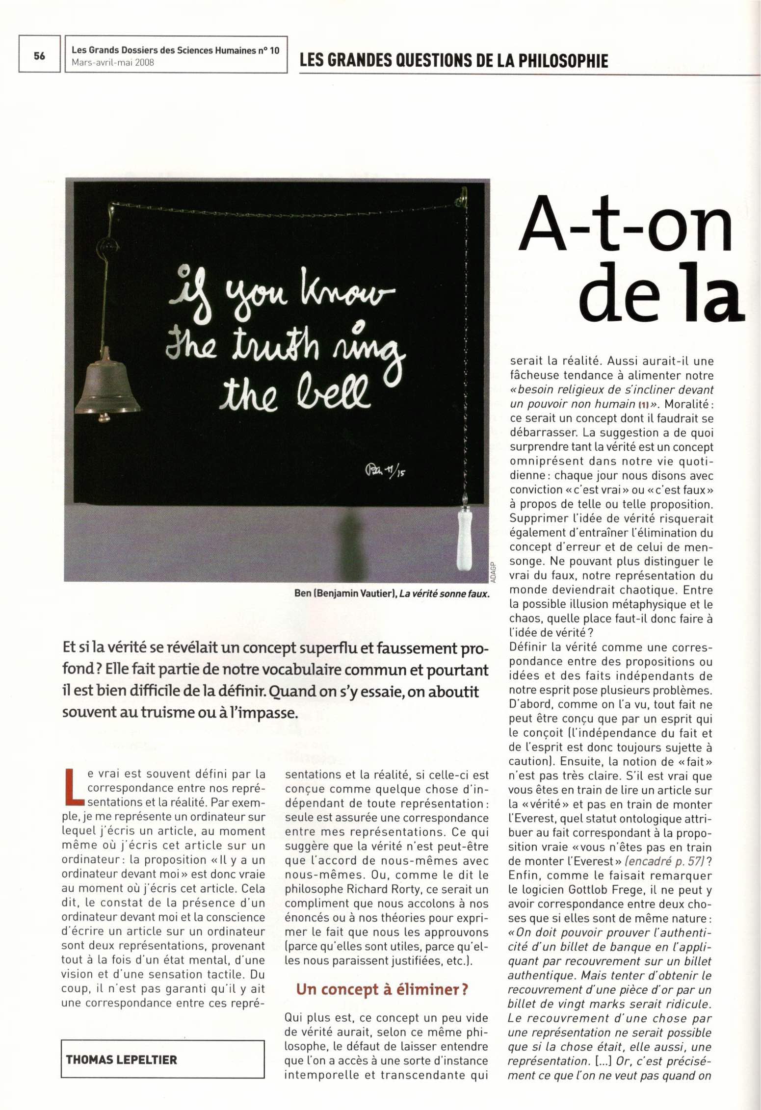 A-t-on besoin de la vérité&nbsp;?