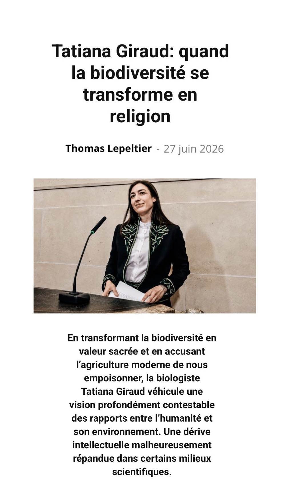 Tatiana Giraud : quand la biodiversité se transforme en religion